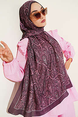 Paisley Kraş Modal Şal Mürdüm - Başörtüsü