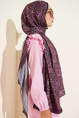 Paisley Kraş Modal Şal Mürdüm - Başörtüsü