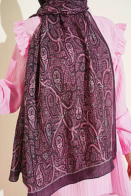 Paisley Kraş Modal Şal Mürdüm - Başörtüsü