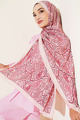 Paisley Kraş Modal Şal Pembe - Başörtüsü