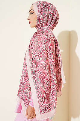 Paisley Kraş Modal Şal Pembe - Başörtüsü