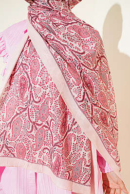 Paisley Kraş Modal Şal Pembe - Başörtüsü
