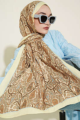Paisley Kraş Modal Şal Sarı - MODA KAŞMİR