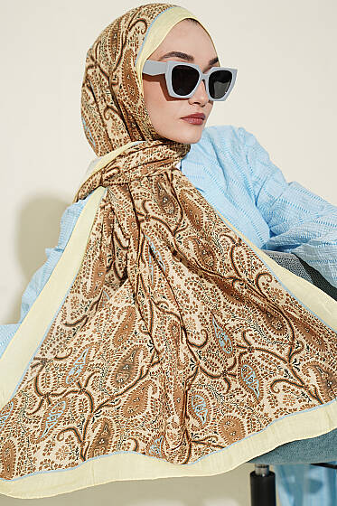 Paisley Kraş Modal Şal Sarı - Başörtüsü