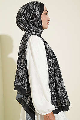 Paisley Kraş Modal Şal Siyah - Başörtüsü