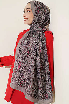 Paisley Kraş Modal Şal Taş Gri - MODA KAŞMİR