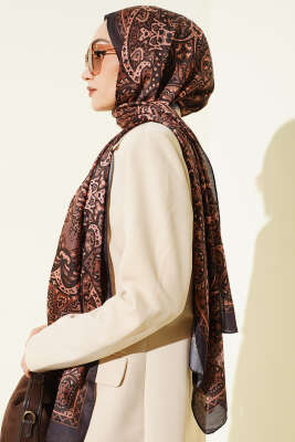 Paisley Motif Soft Şal Acı Kahve - Başörtüsü