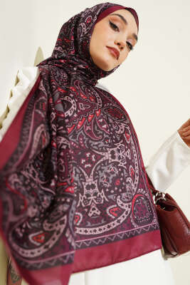Paisley Motif Soft Şal Bordo 
