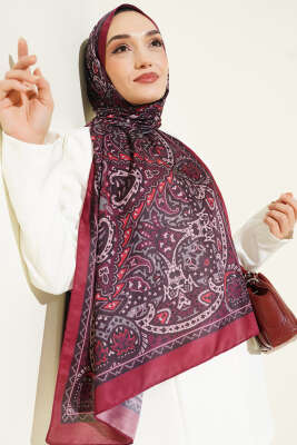 Paisley Motif Soft Şal Bordo - Başörtüsü