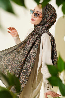 Paisley Motif Soft Şal Haki 