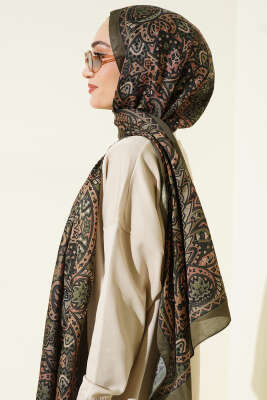 Paisley Motif Soft Şal Haki - Başörtüsü