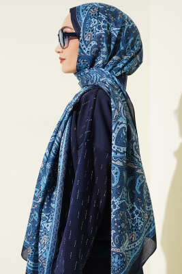 Paisley Motif Soft Şal Lacivert - Başörtüsü