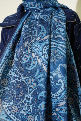 Paisley Motif Soft Şal Lacivert - Başörtüsü