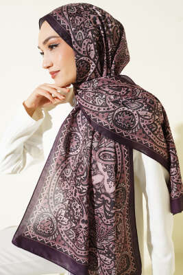 Paisley Motif Soft Şal Mürdüm - Başörtüsü