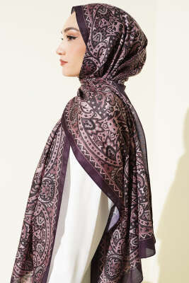 Paisley Motif Soft Şal Mürdüm - Başörtüsü