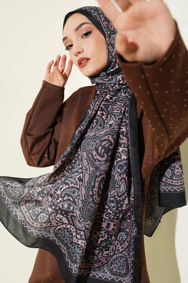Paisley Motif Soft Şal Siyah - Başörtüsü