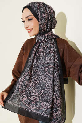 Paisley Motif Soft Şal Siyah - Başörtüsü
