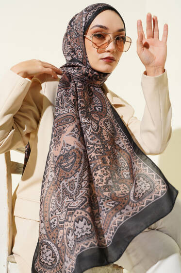 Paisley Motif Soft Şal Siyah Latte - Başörtüsü