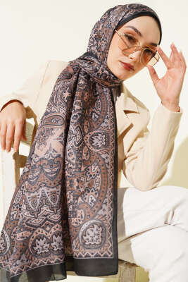 Paisley Motif Soft Şal Siyah Latte - Başörtüsü