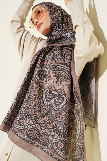 Paisley Motif Soft Şal Vizon - Başörtüsü