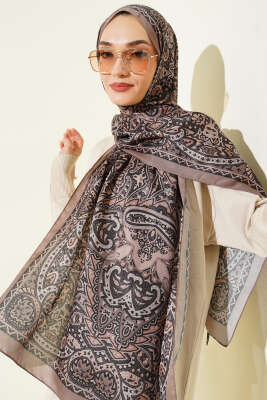 Paisley Motif Soft Şal Vizon - Başörtüsü