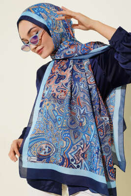 Paisley Motifli Şal Lacivert 