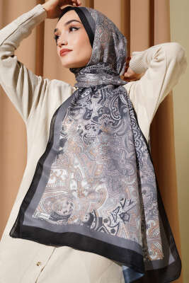 Paisley Motifli Şal Siyah - Başörtüsü