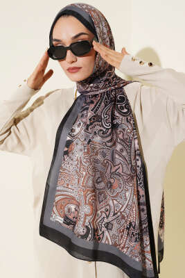 Paisley Motifli Şal Siyah Latte 