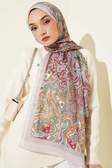 Paisley Motifli Şal Vizon - Başörtüsü
