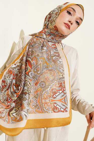 Paisley Motifli Şal Yağ Yeşili - Başörtüsü