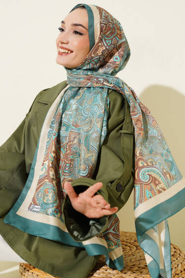 Paisley Motifli Şal Zümrüt - Başörtüsü