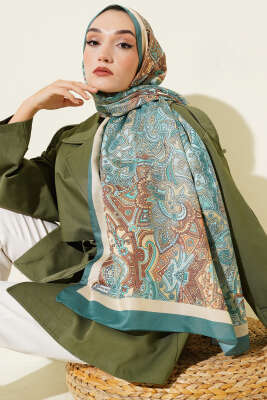Paisley Motifli Şal Zümrüt - Başörtüsü