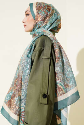 Paisley Motifli Şal Zümrüt - Başörtüsü