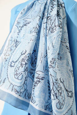 Paisley Motifli Soft Şal Bebe Mavi - Başörtüsü