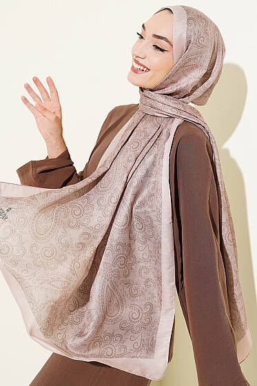 Paisley Motifli Soft Şal Bej - Başörtüsü