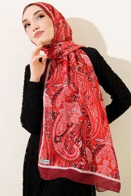 Paisley Motifli Soft Şal Bordo - Başörtüsü