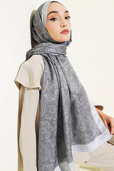 Paisley Motifli Soft Şal Füme - Başörtüsü
