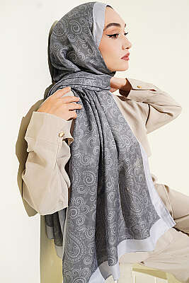 Paisley Motifli Soft Şal Füme - Başörtüsü