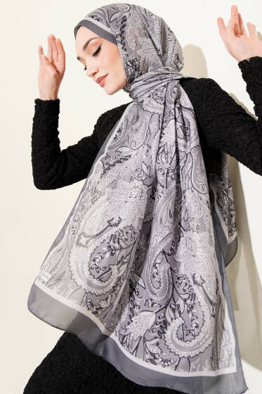 Paisley Motifli Soft Şal Füme - Başörtüsü