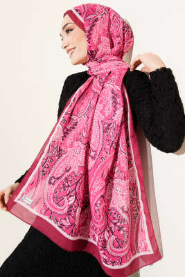 Paisley Motifli Soft Şal Fuşya - Başörtüsü