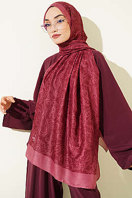 Paisley Motifli Soft Şal Gül Kurusu - Başörtüsü