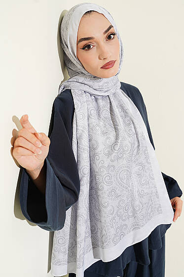 Paisley Motifli Soft Şal Gümüş - Başörtüsü