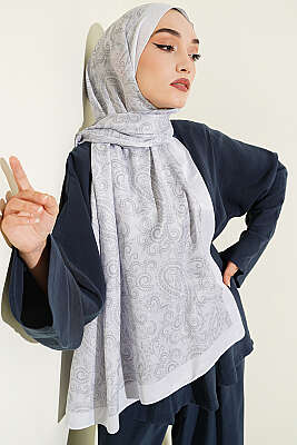 Paisley Motifli Soft Şal Gümüş - Başörtüsü