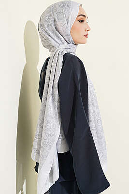 Paisley Motifli Soft Şal Gümüş - Başörtüsü
