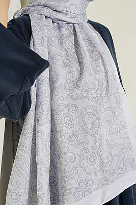 Paisley Motifli Soft Şal Gümüş - Başörtüsü