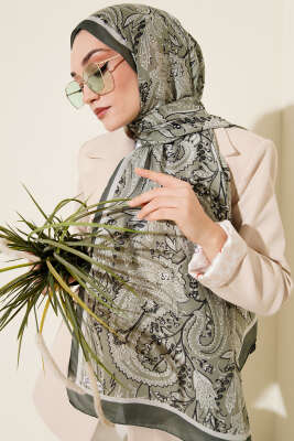 Paisley Motifli Soft Şal Haki - VERTU (NYD TEKSTİL)