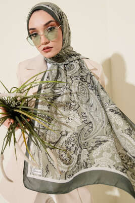 Paisley Motifli Soft Şal Haki - Başörtüsü