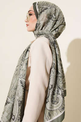 Paisley Motifli Soft Şal Haki - Başörtüsü