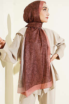 Paisley Motifli Soft Şal Kahve 