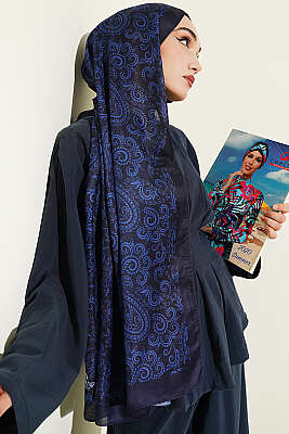 Paisley Motifli Soft Şal Lacivert - ASSE BONE